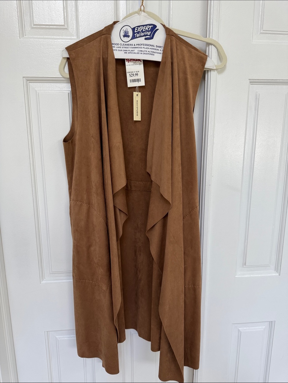 Max Studio Brown Faux-Suede Draped Sleeveless Vest